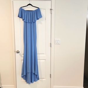 Sky Blue Off-the-Shoulder Maxi Maternity Dress